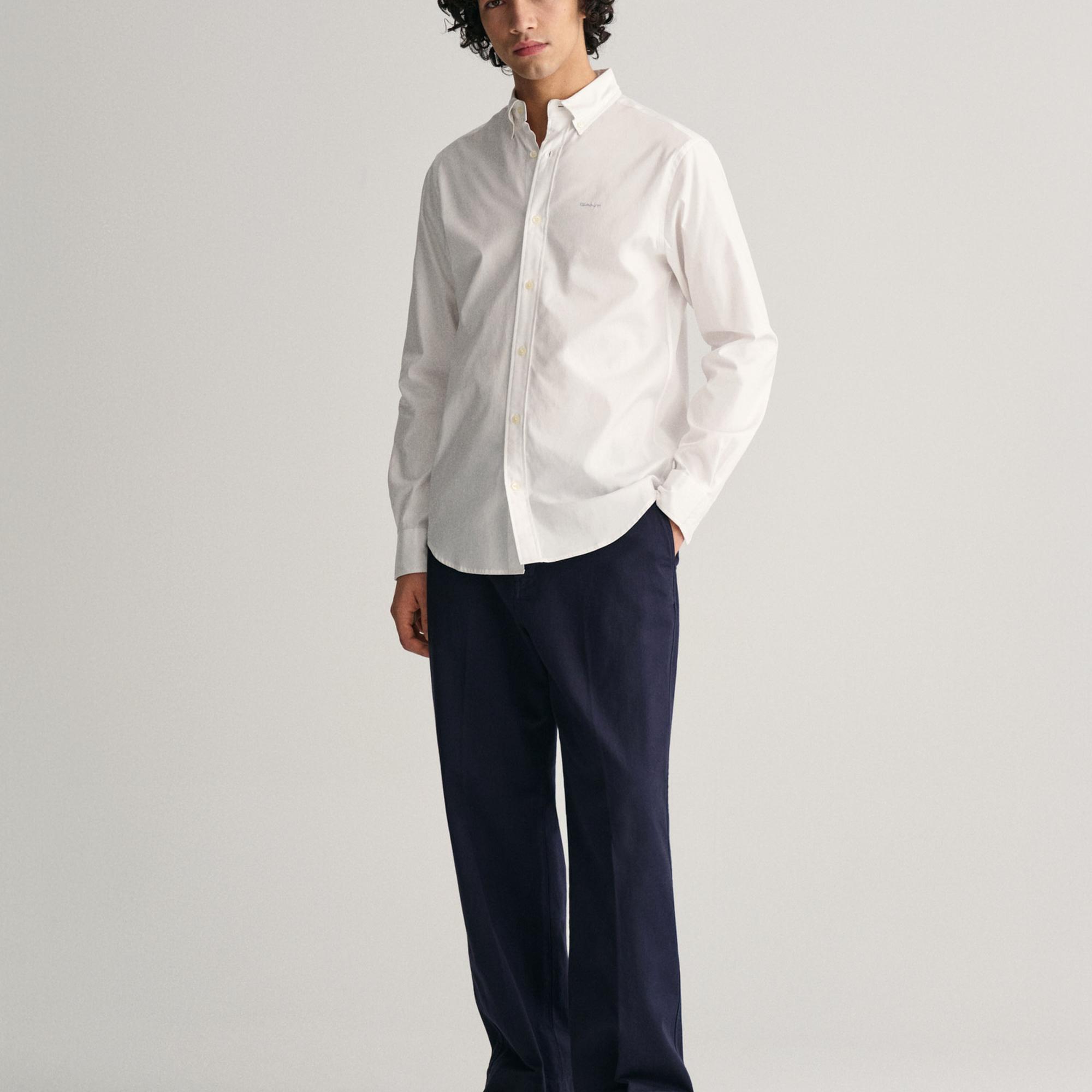 GANT Erkek Beyaz Regular Fit Düğmeli Yaka Oxford Gömlek