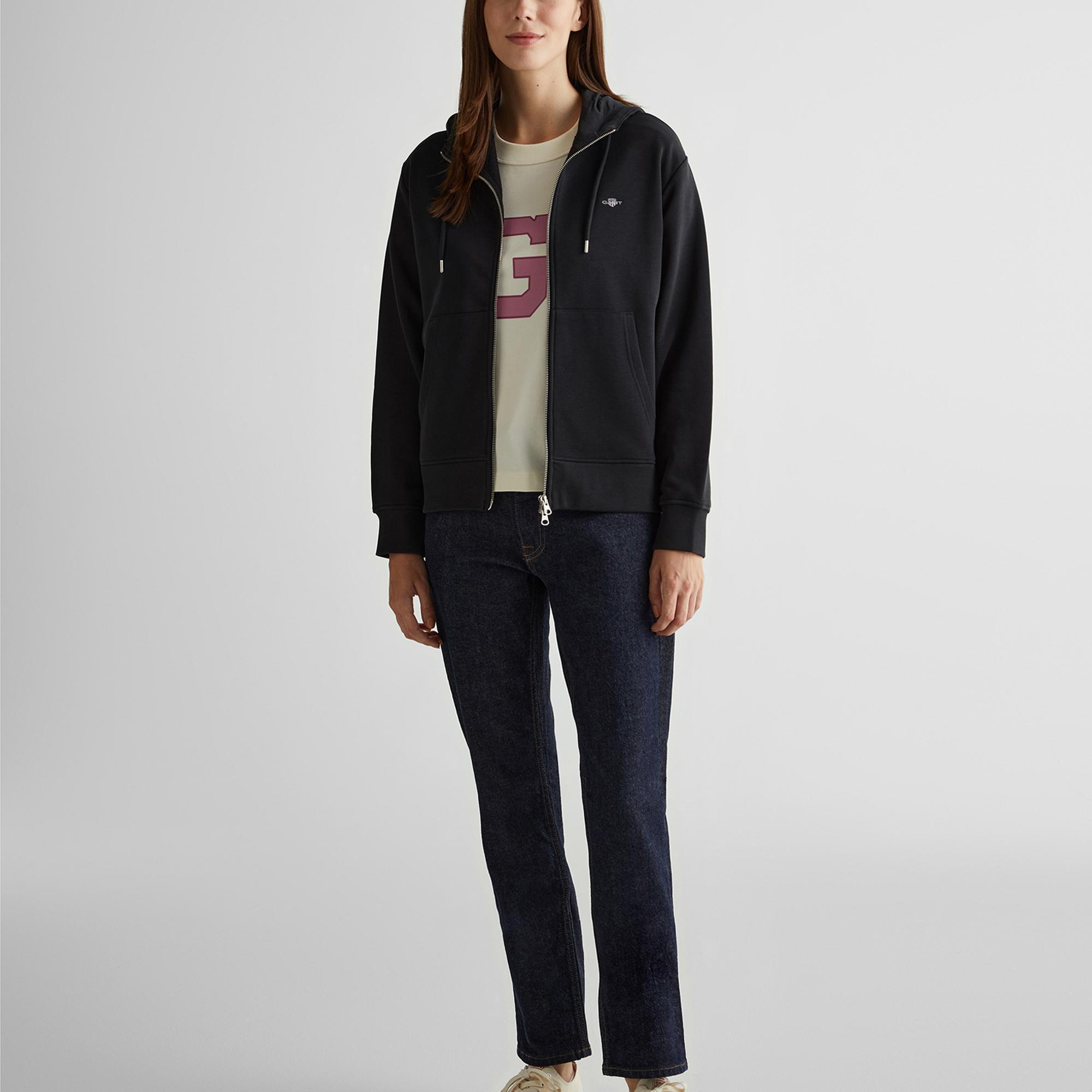 GANT Kadın Siyah Relaxed Fit Kapüşonlu Sweatshirt