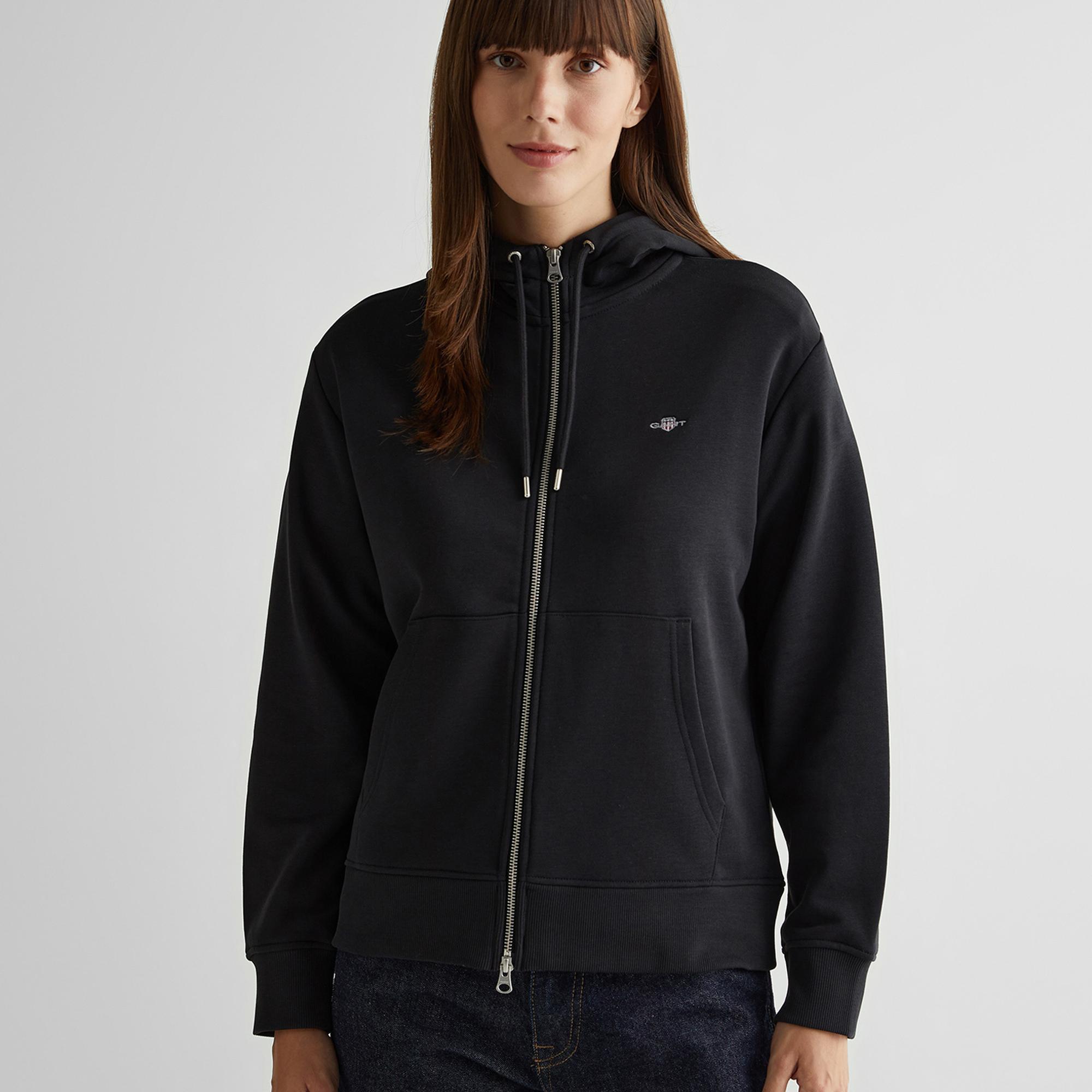 GANT Kadın Siyah Relaxed Fit Kapüşonlu Sweatshirt