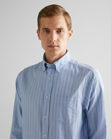  GANT Erkek Mavi Regular Fit Düğmeli Yaka Çizgili Oxford Gömlek