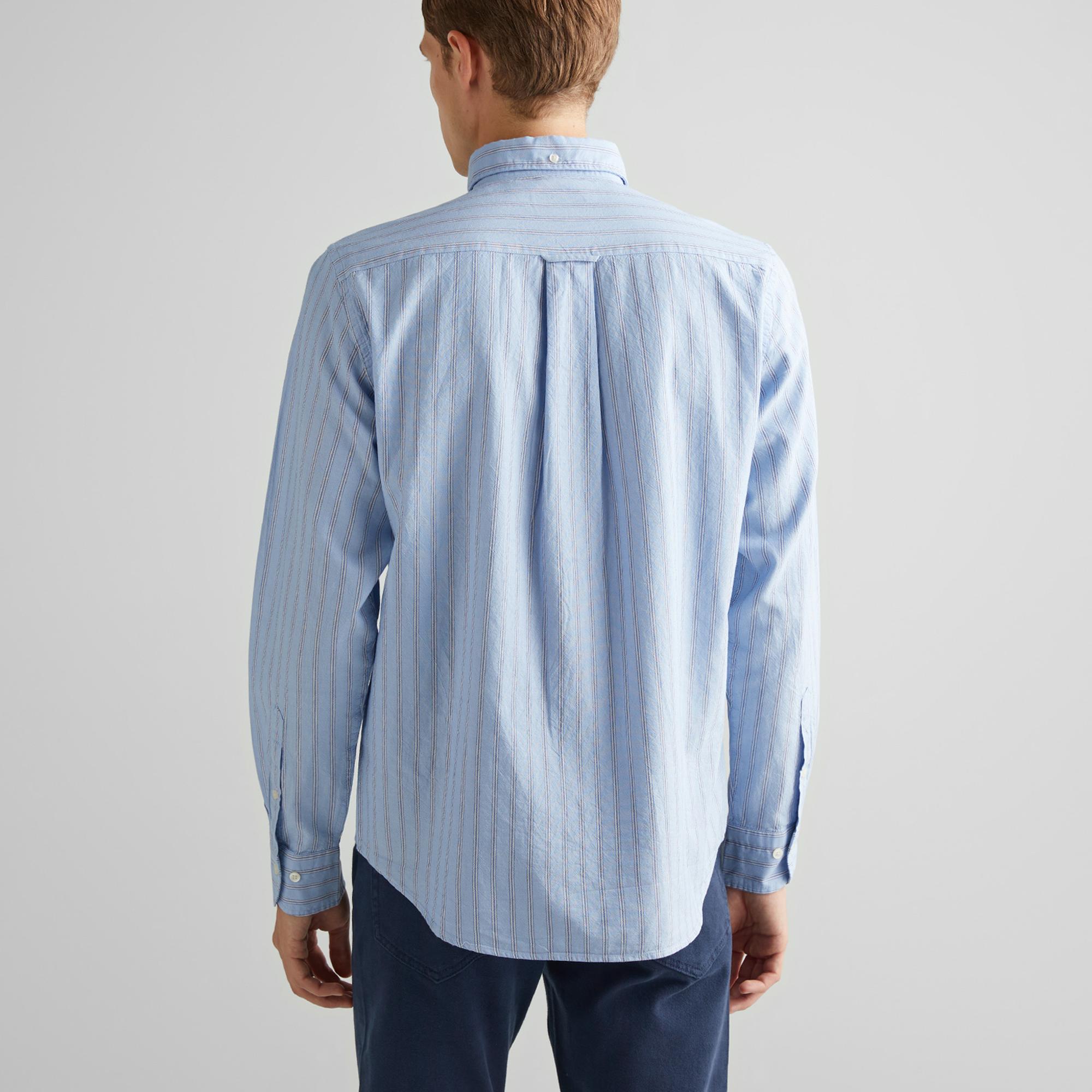 GANT Erkek Mavi Regular Fit Düğmeli Yaka Çizgili Oxford Gömlek