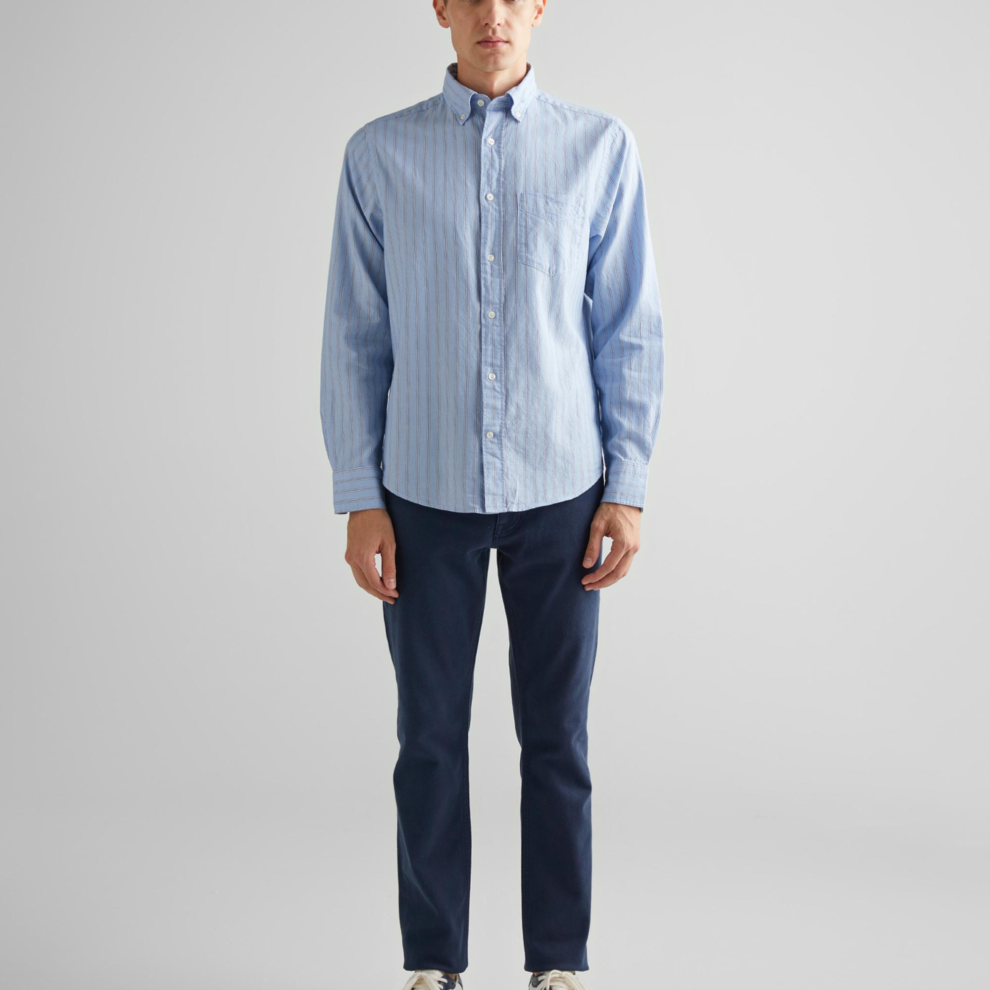 GANT Erkek Mavi Regular Fit Düğmeli Yaka Çizgili Oxford Gömlek