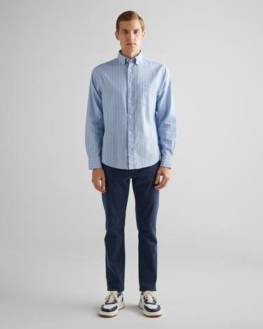  GANT Erkek Mavi Regular Fit Düğmeli Yaka Çizgili Oxford Gömlek