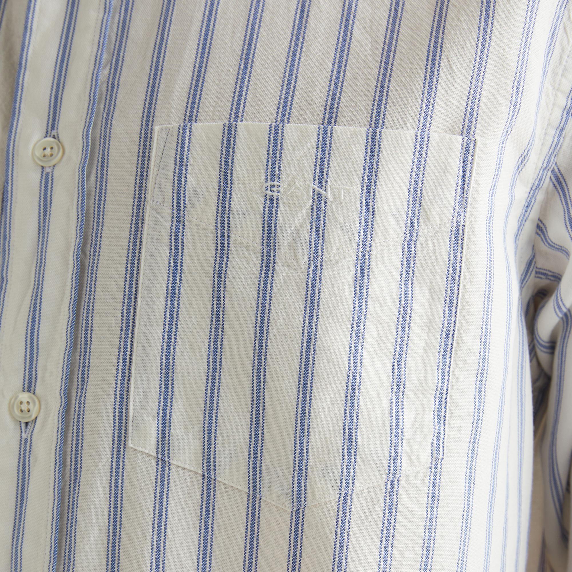 GANT Erkek Beyaz Regular Fit Düğmeli Yaka Çizgili Oxford Gömlek