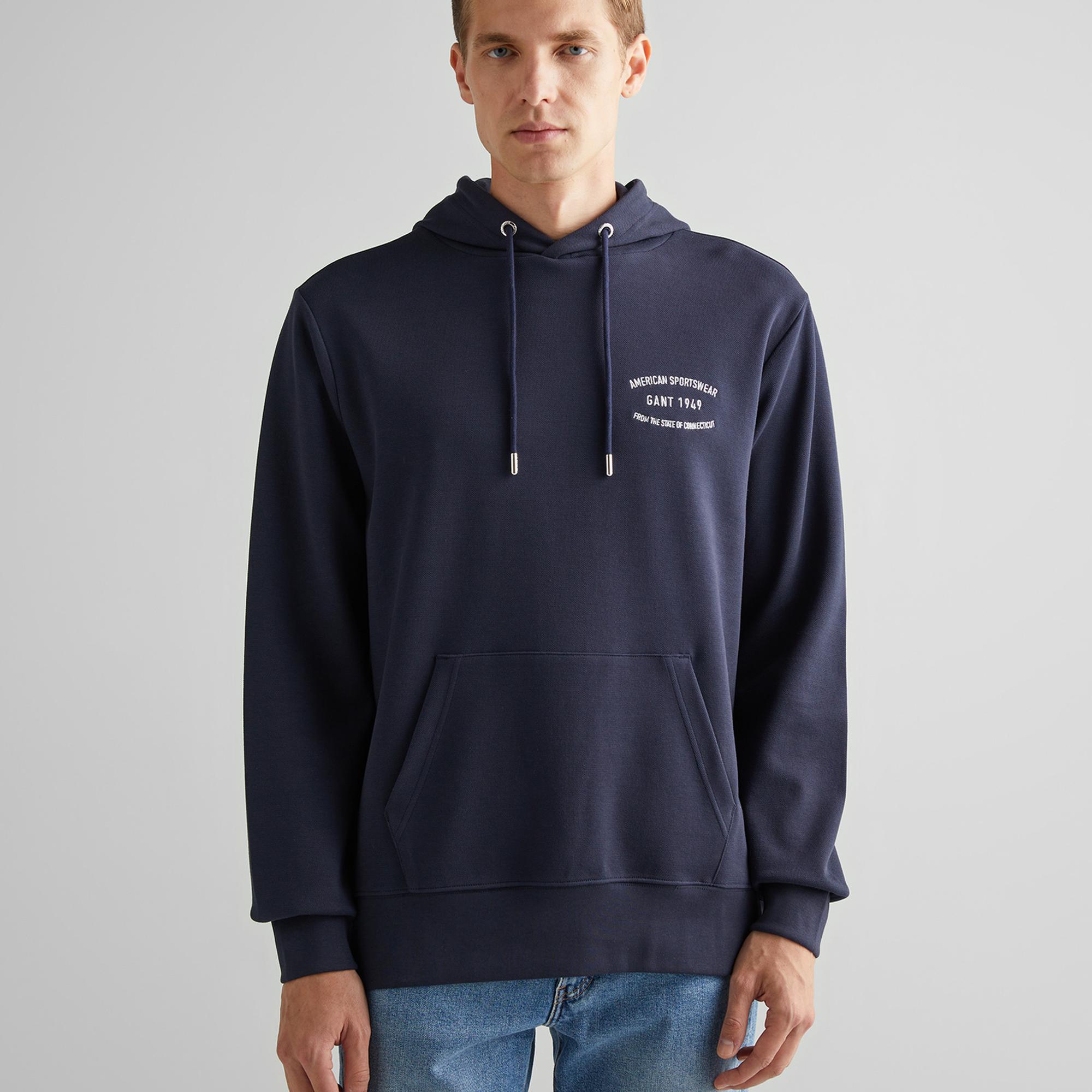 GANT Erkek Lacivert Regular Fit Kapüşonlu Logolu Sweatshirt