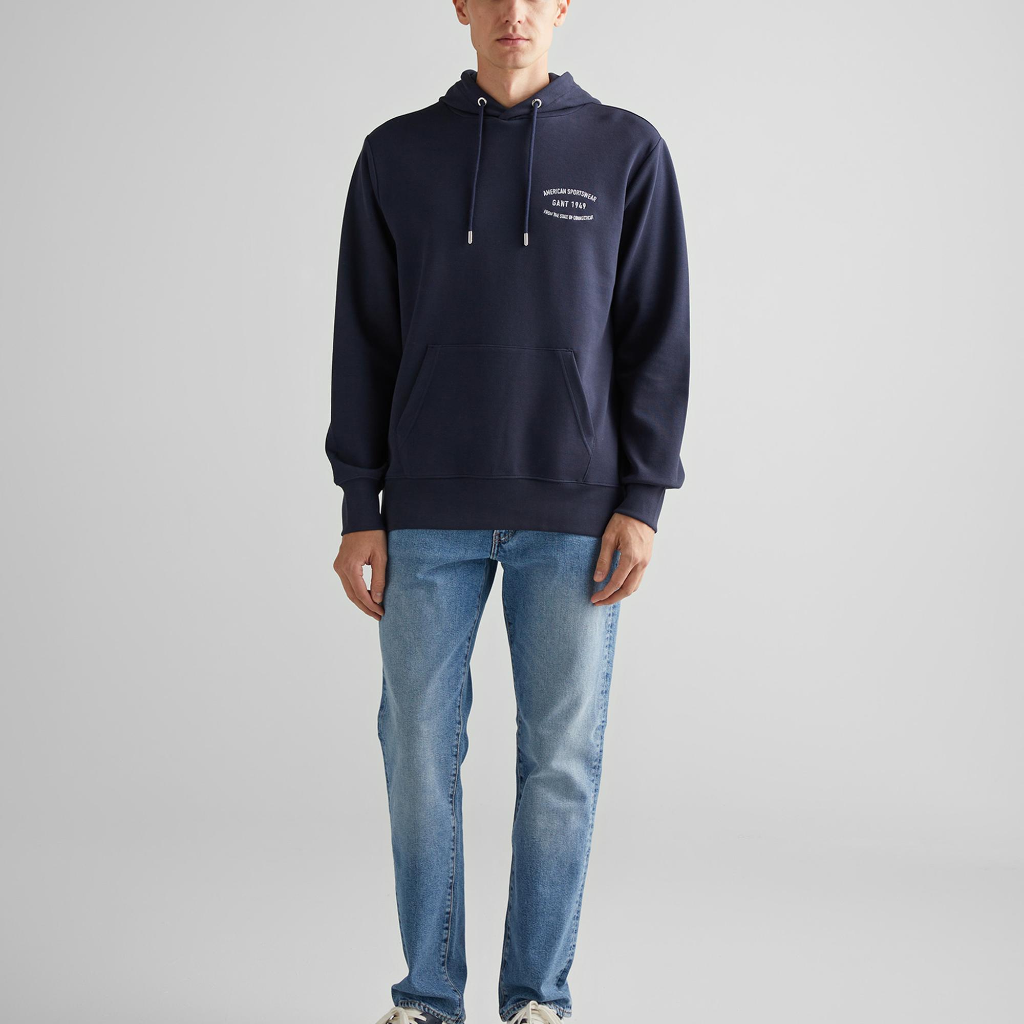GANT Erkek Lacivert Regular Fit Kapüşonlu Logolu Sweatshirt