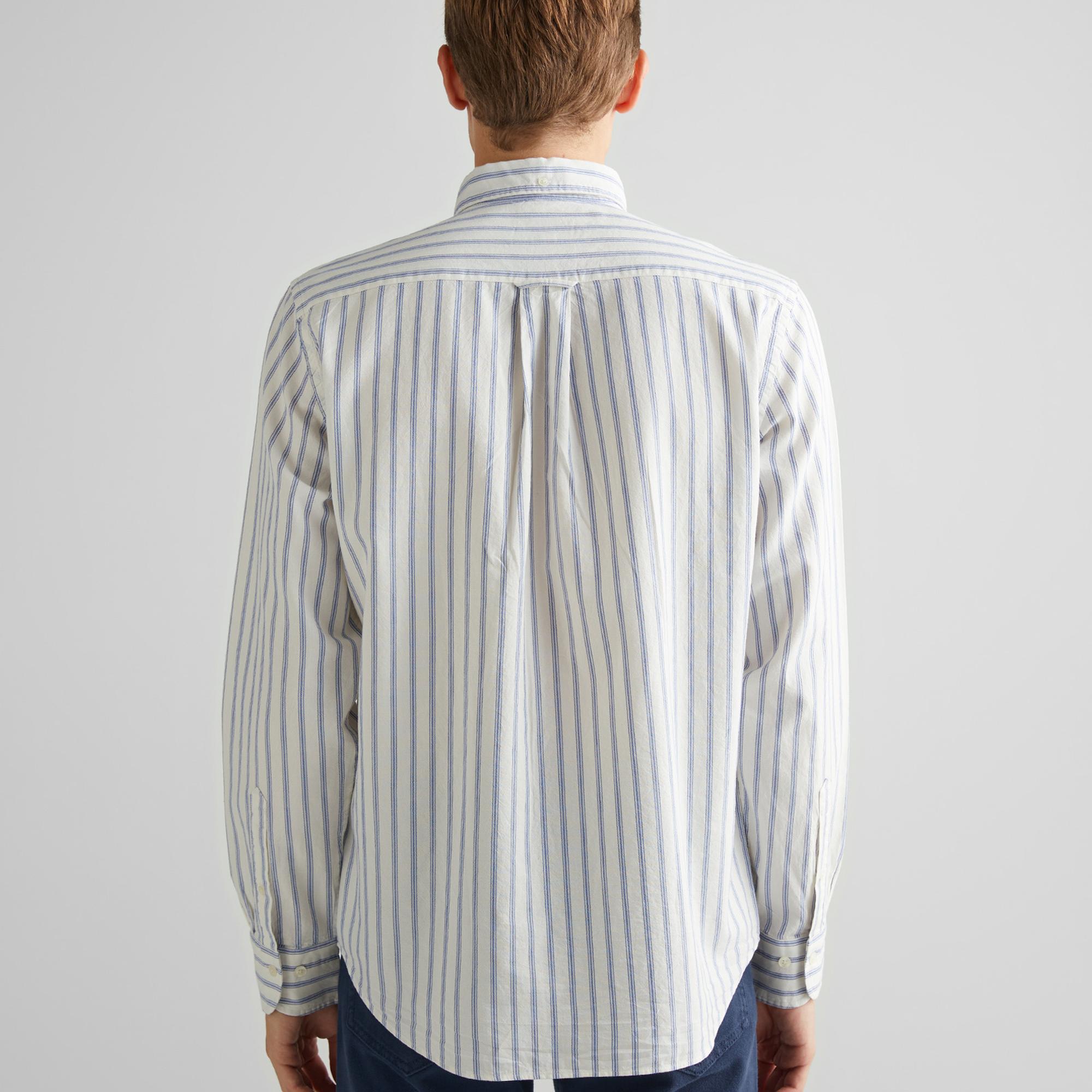 GANT Erkek Beyaz Regular Fit Düğmeli Yaka Çizgili Oxford Gömlek