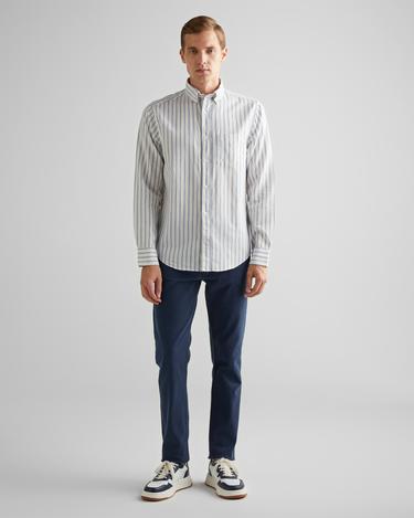  GANT Erkek Beyaz Regular Fit Düğmeli Yaka Çizgili Oxford Gömlek