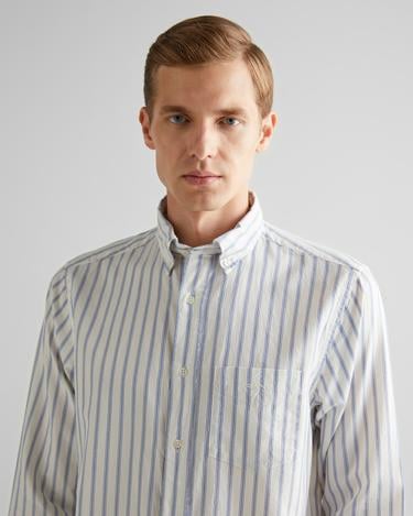  GANT Erkek Beyaz Regular Fit Düğmeli Yaka Çizgili Oxford Gömlek