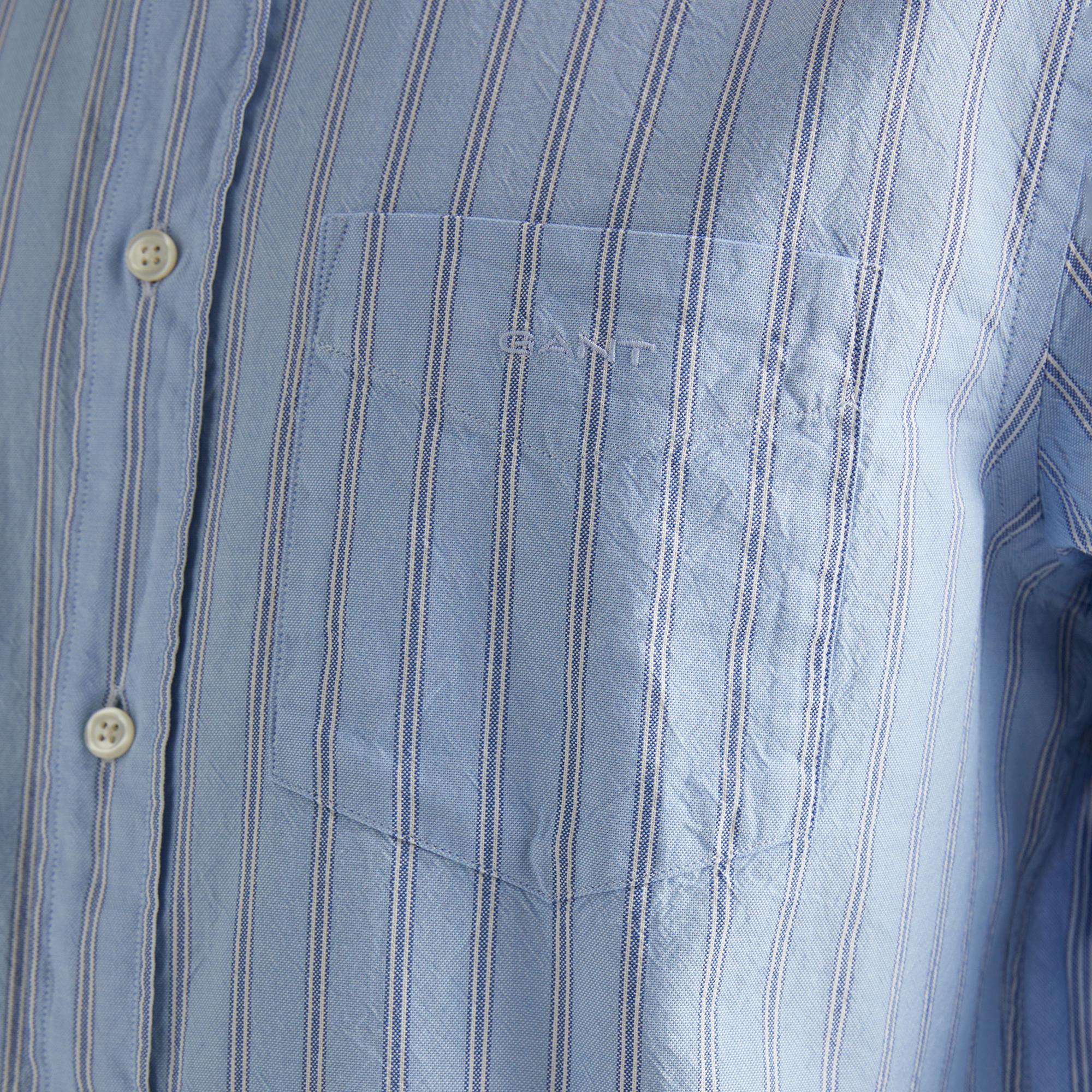 GANT Erkek Mavi Regular Fit Düğmeli Yaka Çizgili Oxford Gömlek
