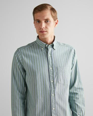  GANT Erkek Yeşil Regular Fit Düğmeli Yaka Çizgili Oxford Gömlek