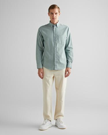  GANT Erkek Yeşil Regular Fit Düğmeli Yaka Çizgili Oxford Gömlek