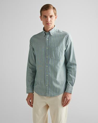  GANT Erkek Yeşil Regular Fit Düğmeli Yaka Çizgili Oxford Gömlek