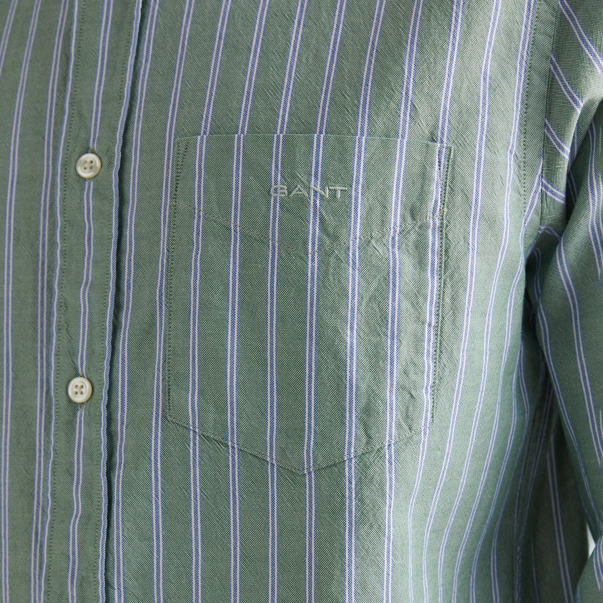 GANT Erkek Yeşil Regular Fit Düğmeli Yaka Çizgili Oxford Gömlek