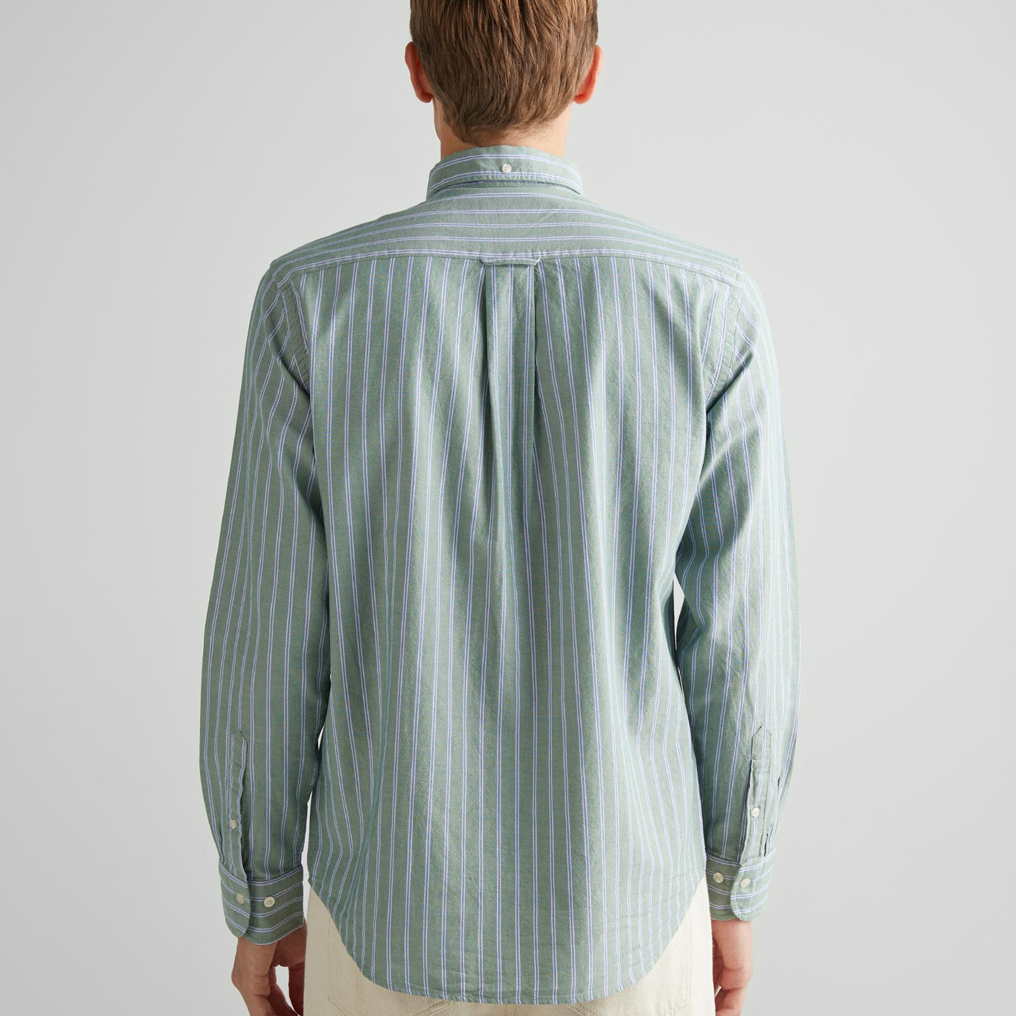 GANT Erkek Yeşil Regular Fit Düğmeli Yaka Çizgili Oxford Gömlek