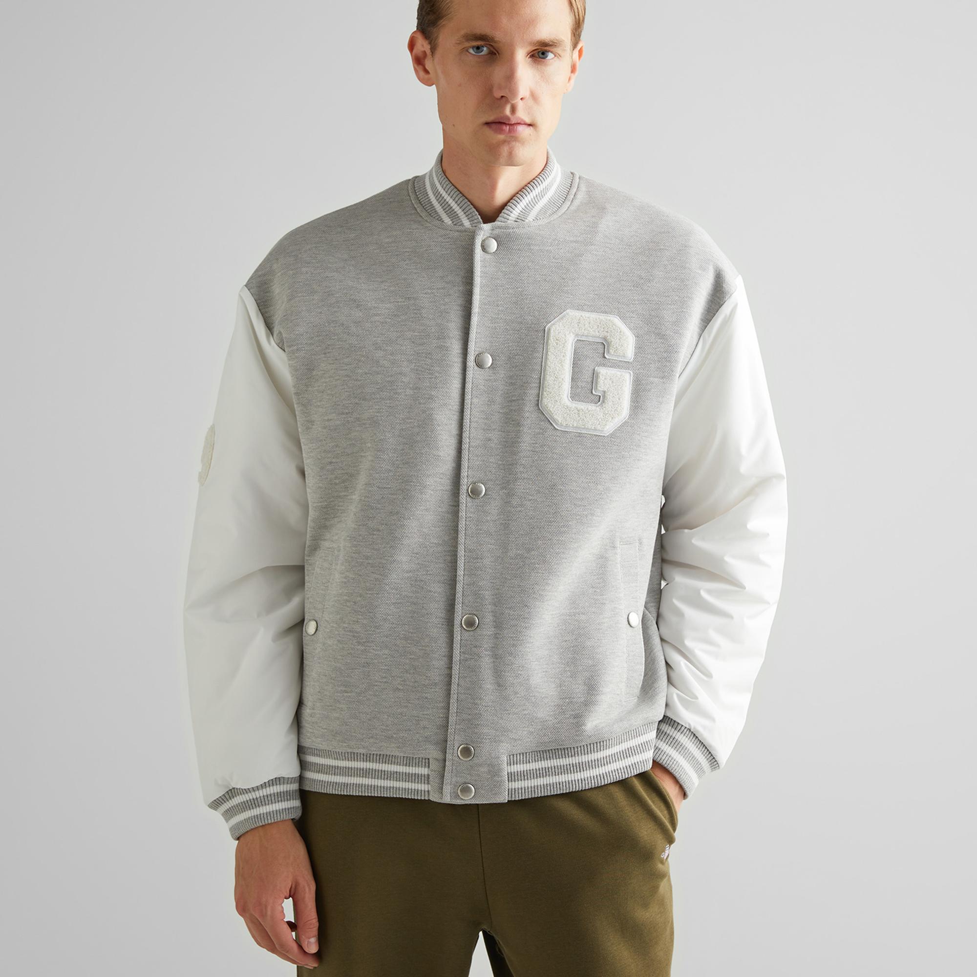 GANT Erkek Gri Relaxed Fit Hakim Yaka Logolu Bomber Ceket