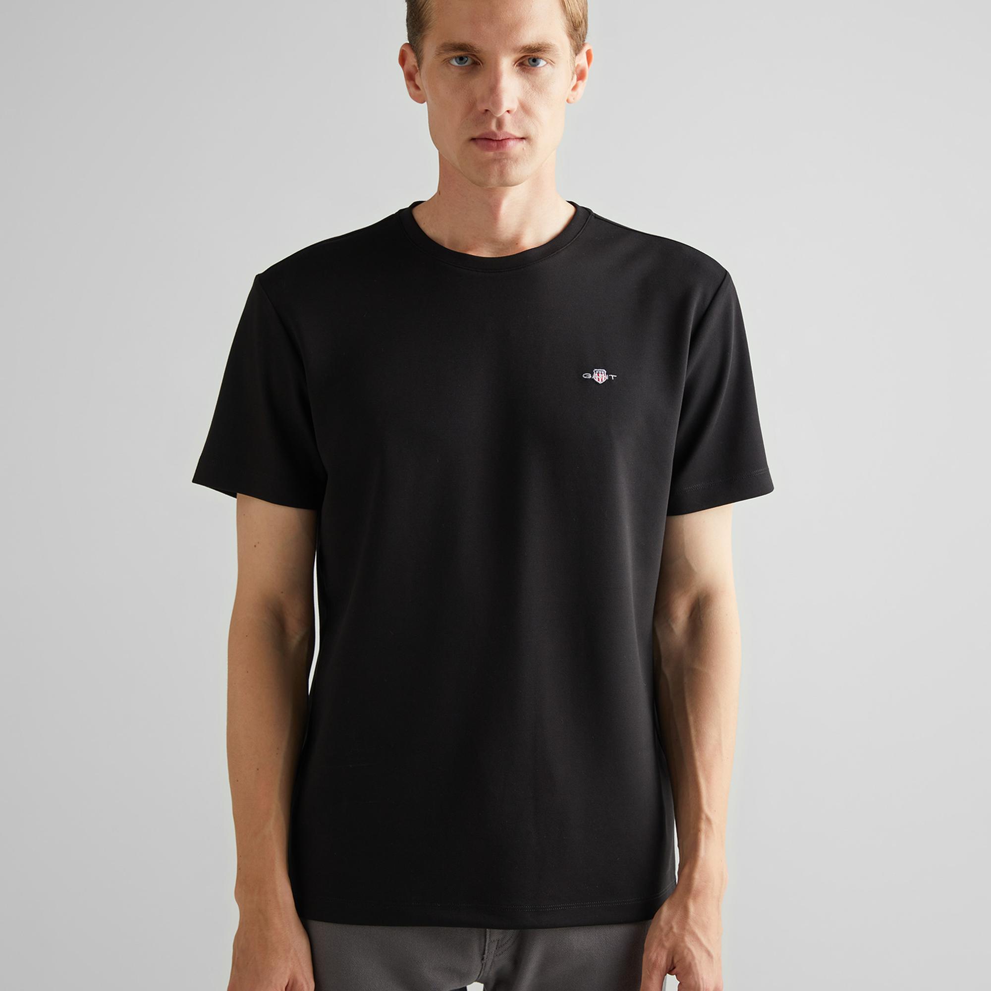 GANT Erkek Siyah Relaxed Fit Bisiklet Yaka T-Shirt