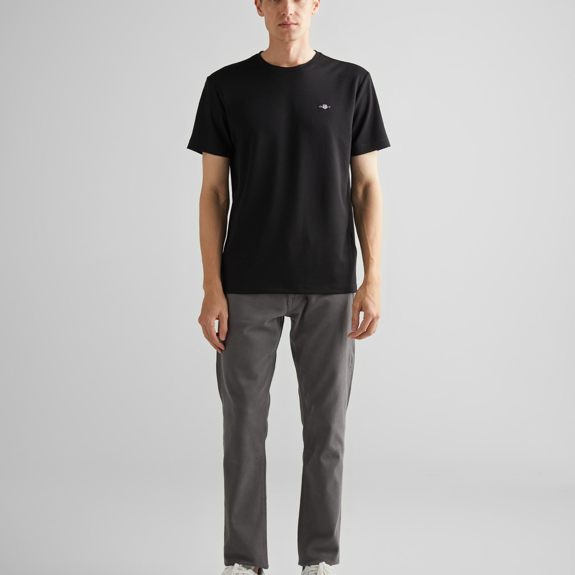 GANT Erkek Siyah Relaxed Fit Bisiklet Yaka T-Shirt