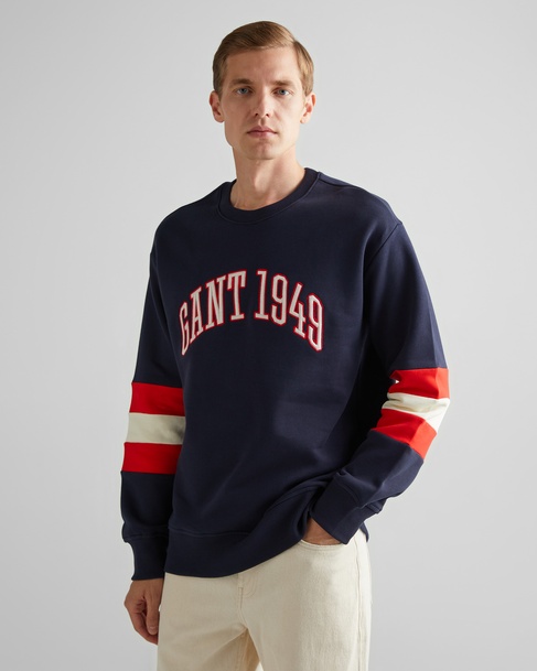  GANT Erkek Lacivert Relaxed Fit Bisiklet Yaka Renk Bloklu Sweatshirt