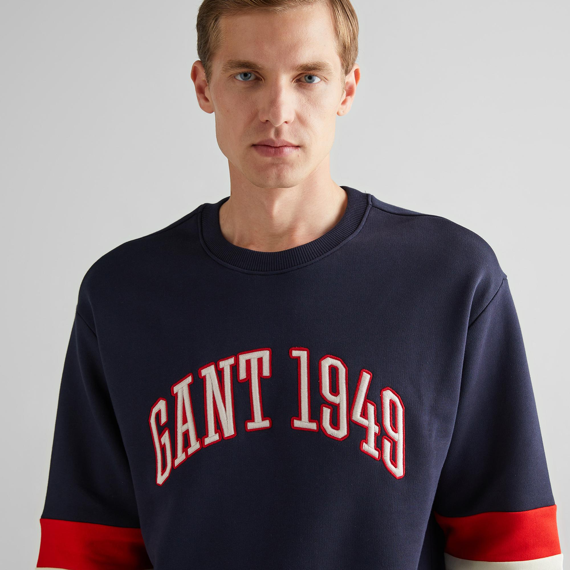 GANT Erkek Lacivert Relaxed Fit Bisiklet Yaka Renk Bloklu Sweatshirt