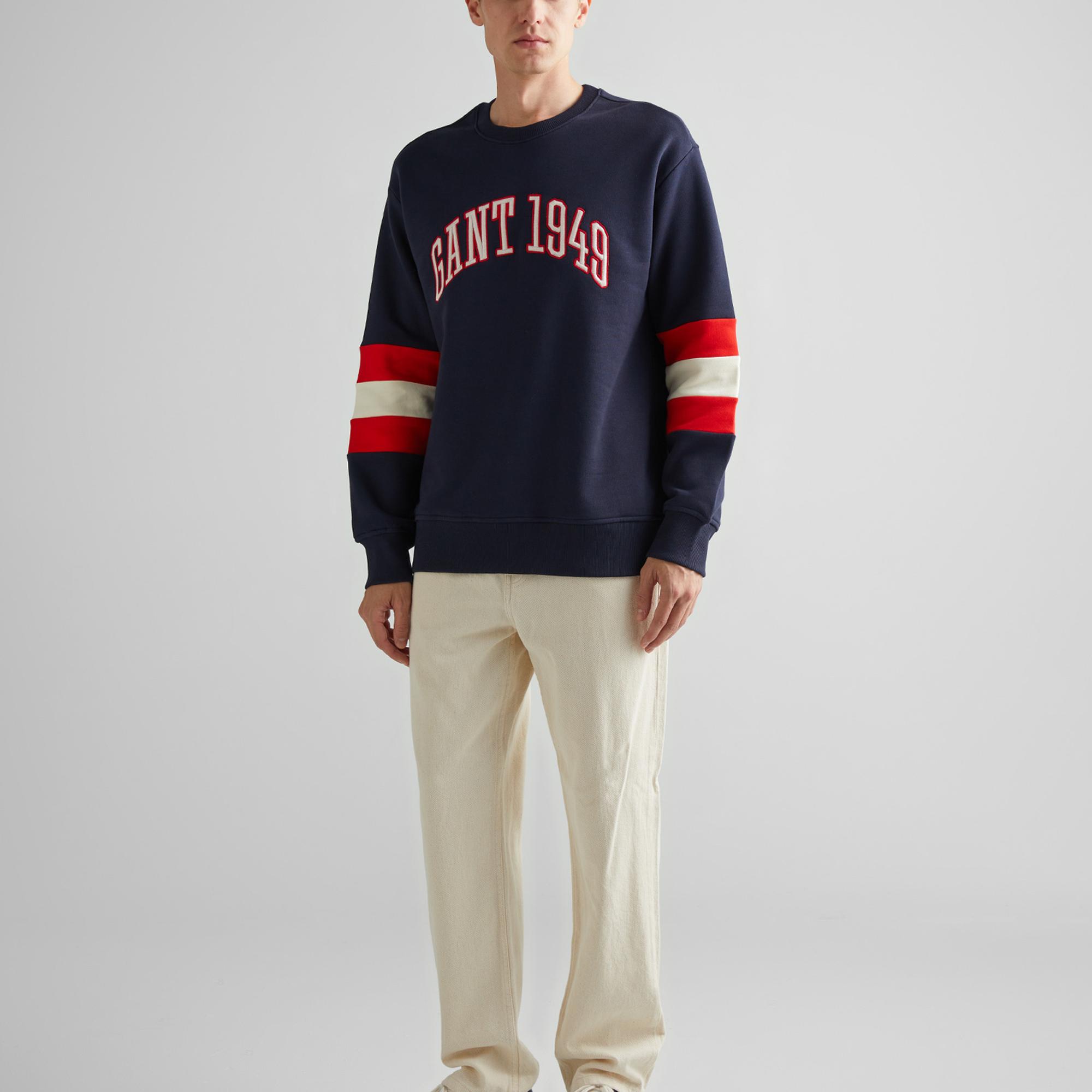 GANT Erkek Lacivert Relaxed Fit Bisiklet Yaka Renk Bloklu Sweatshirt