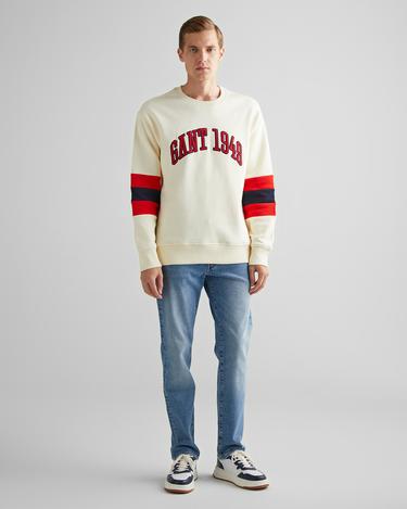  GANT Erkek Krem Relaxed Fit Bisiklet Yaka Renk Bloklu Sweatshirt