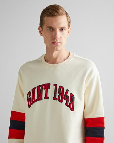  GANT Erkek Krem Relaxed Fit Bisiklet Yaka Renk Bloklu Sweatshirt
