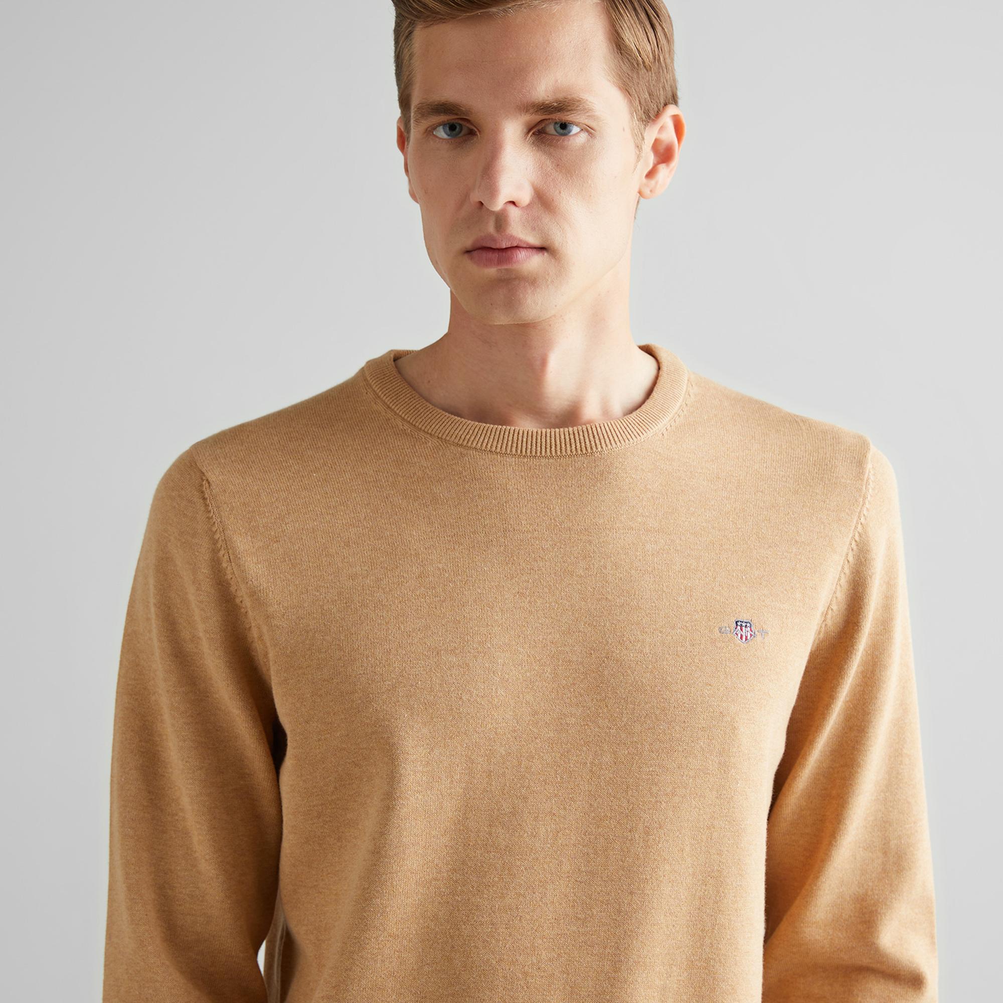 GANT Erkek Kahverengi Regular Fit Bisiklet Yaka Kazak