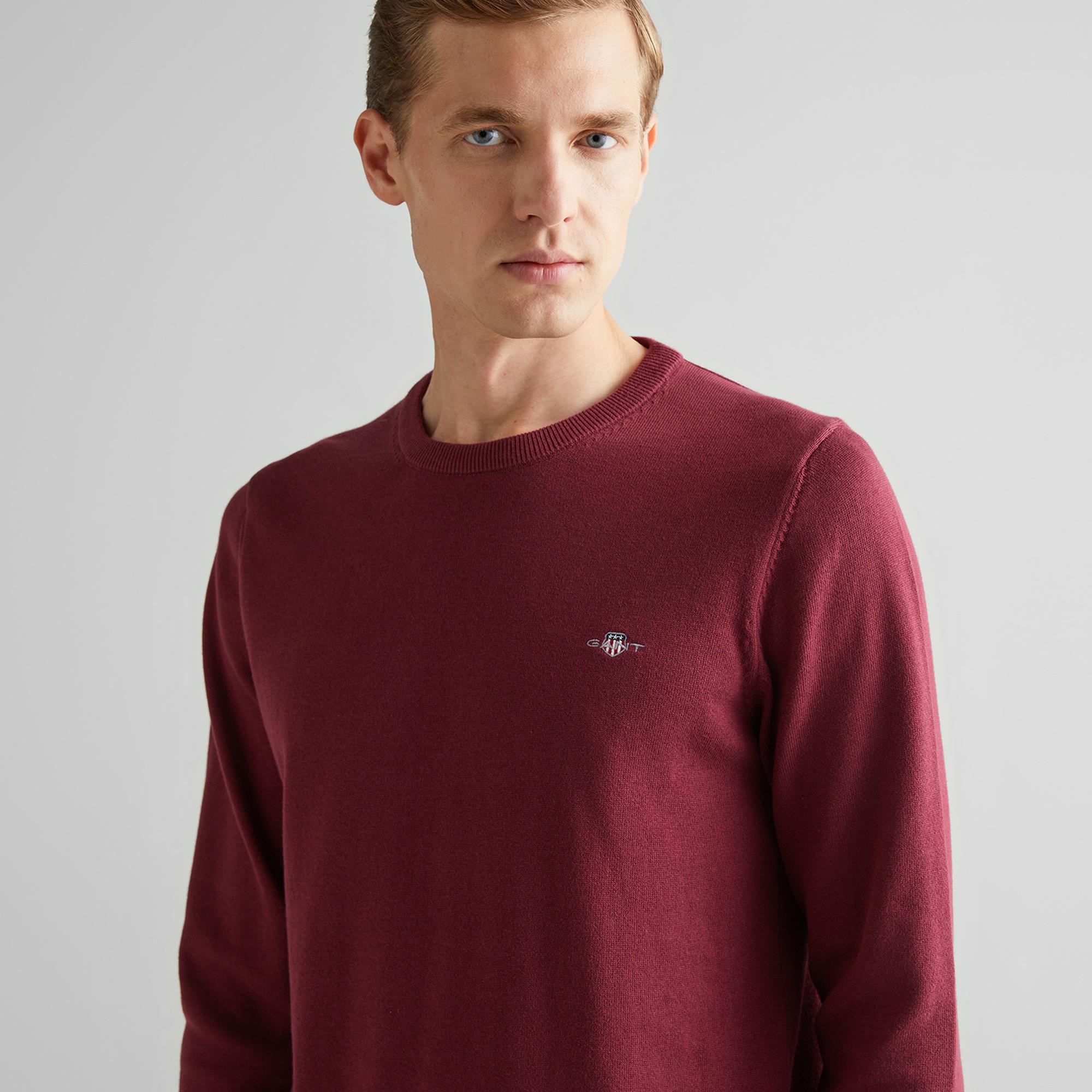 GANT Erkek Bordo Regular Fit Bisiklet Yaka Kazak