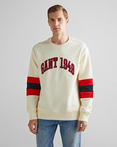  GANT Erkek Krem Relaxed Fit Bisiklet Yaka Renk Bloklu Sweatshirt