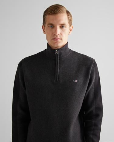  GANT Erkek Siyah Relaxed Fit Yarım Fermuarlı Renk Bloklu Kazak