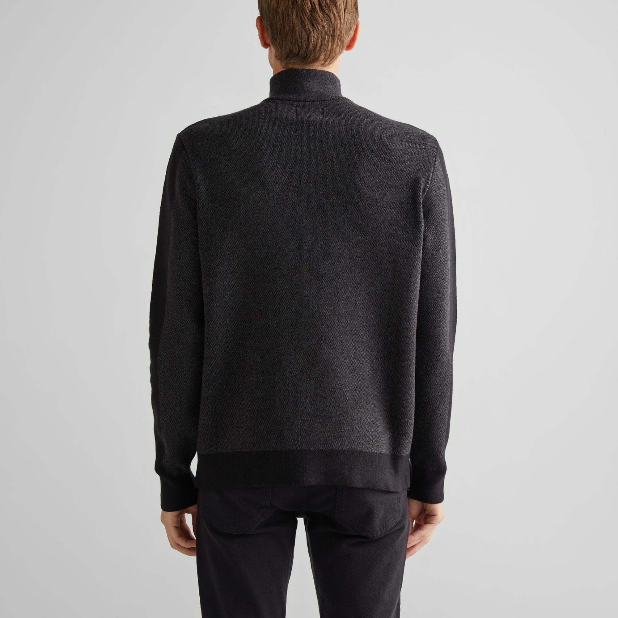 GANT Erkek Siyah Relaxed Fit Yarım Fermuarlı Renk Bloklu Kazak