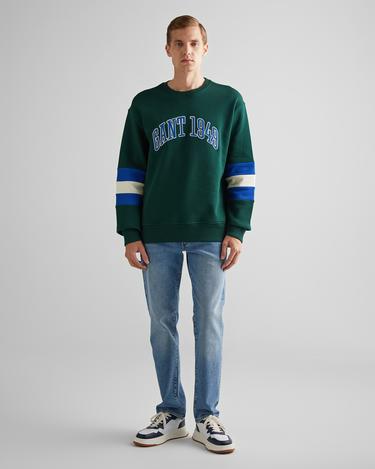 GANT Erkek Yeşil Relaxed Fit Bisiklet Yaka Renk Bloklu Sweatshirt