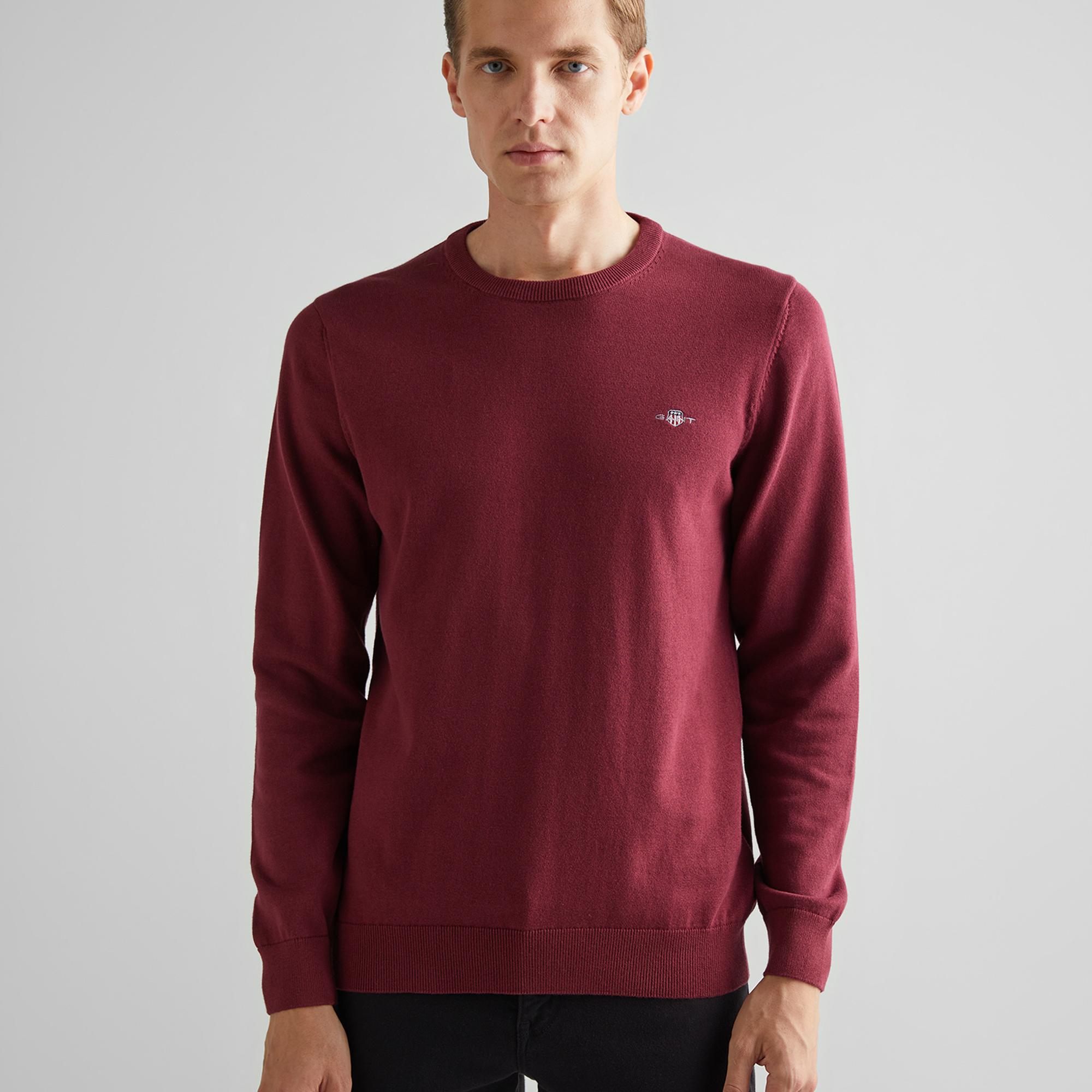 GANT Erkek Bordo Regular Fit Bisiklet Yaka Kazak