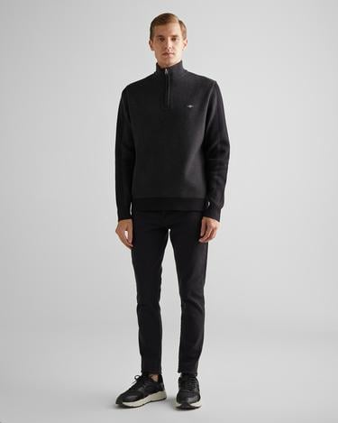  GANT Erkek Siyah Relaxed Fit Yarım Fermuarlı Renk Bloklu Kazak