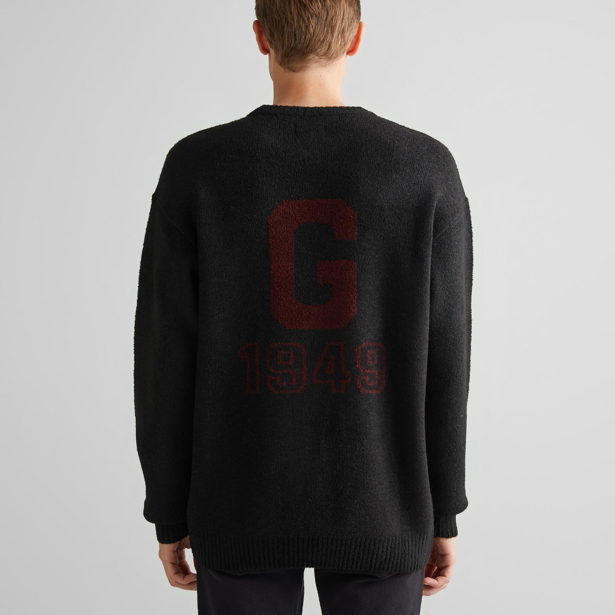 GANT Erkek Siyah Relaxed Fit Bisiklet Yaka Logolu Kazak