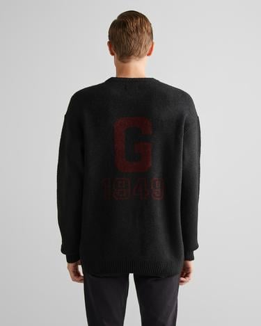  GANT Erkek Siyah Relaxed Fit Bisiklet Yaka Logolu Kazak