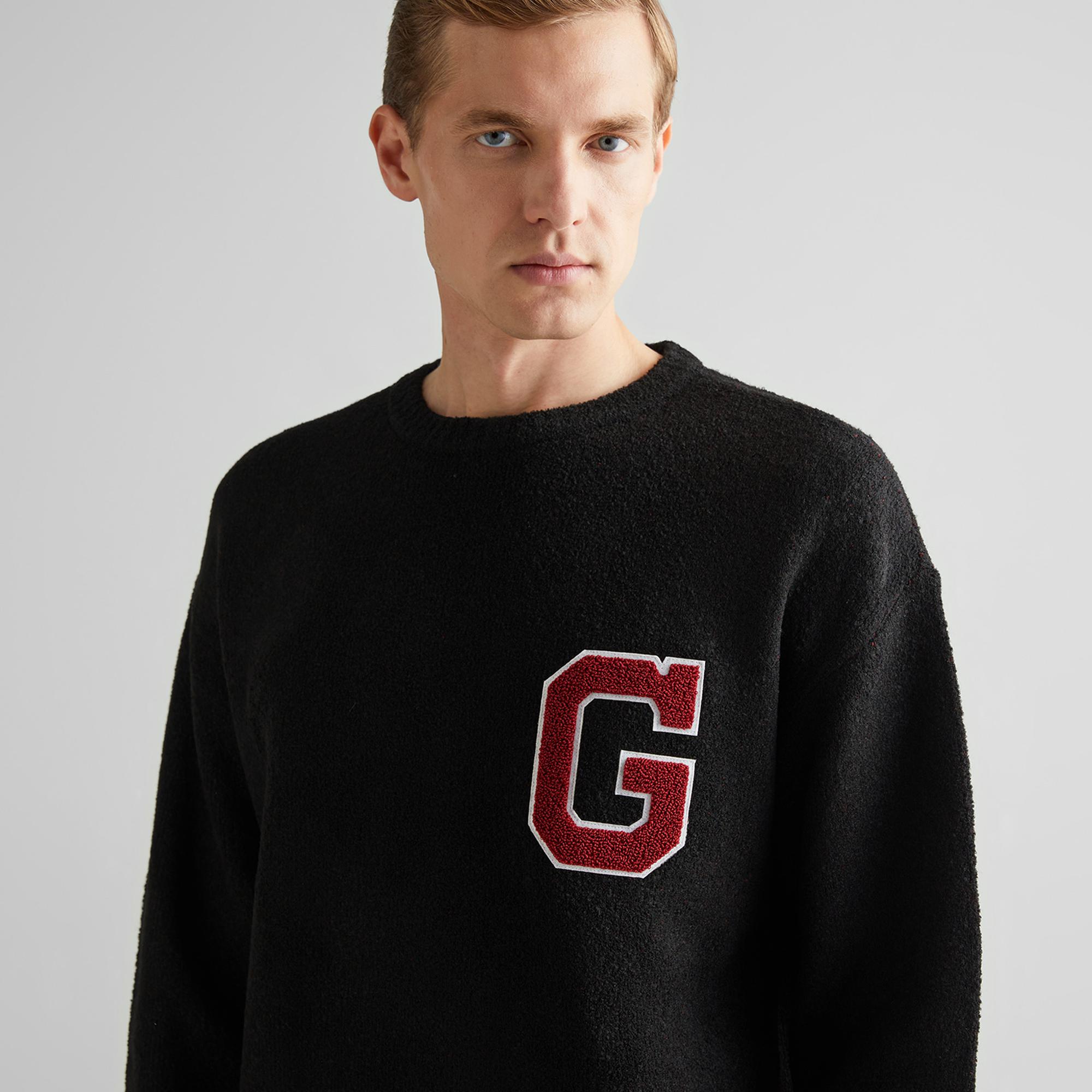 GANT Erkek Siyah Relaxed Fit Bisiklet Yaka Logolu Kazak