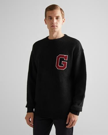  GANT Erkek Siyah Relaxed Fit Bisiklet Yaka Logolu Kazak