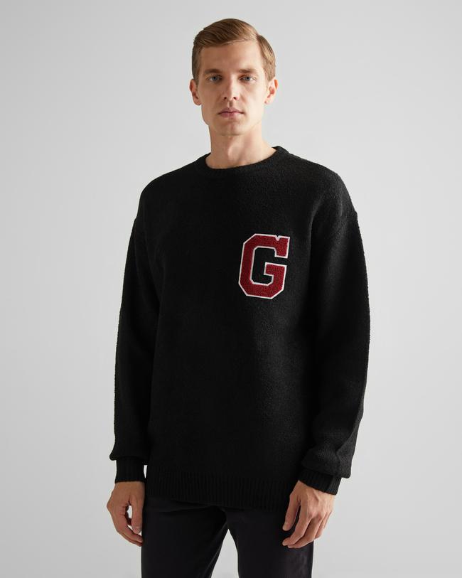  GANT Erkek Siyah Relaxed Fit Bisiklet Yaka Logolu Kazak