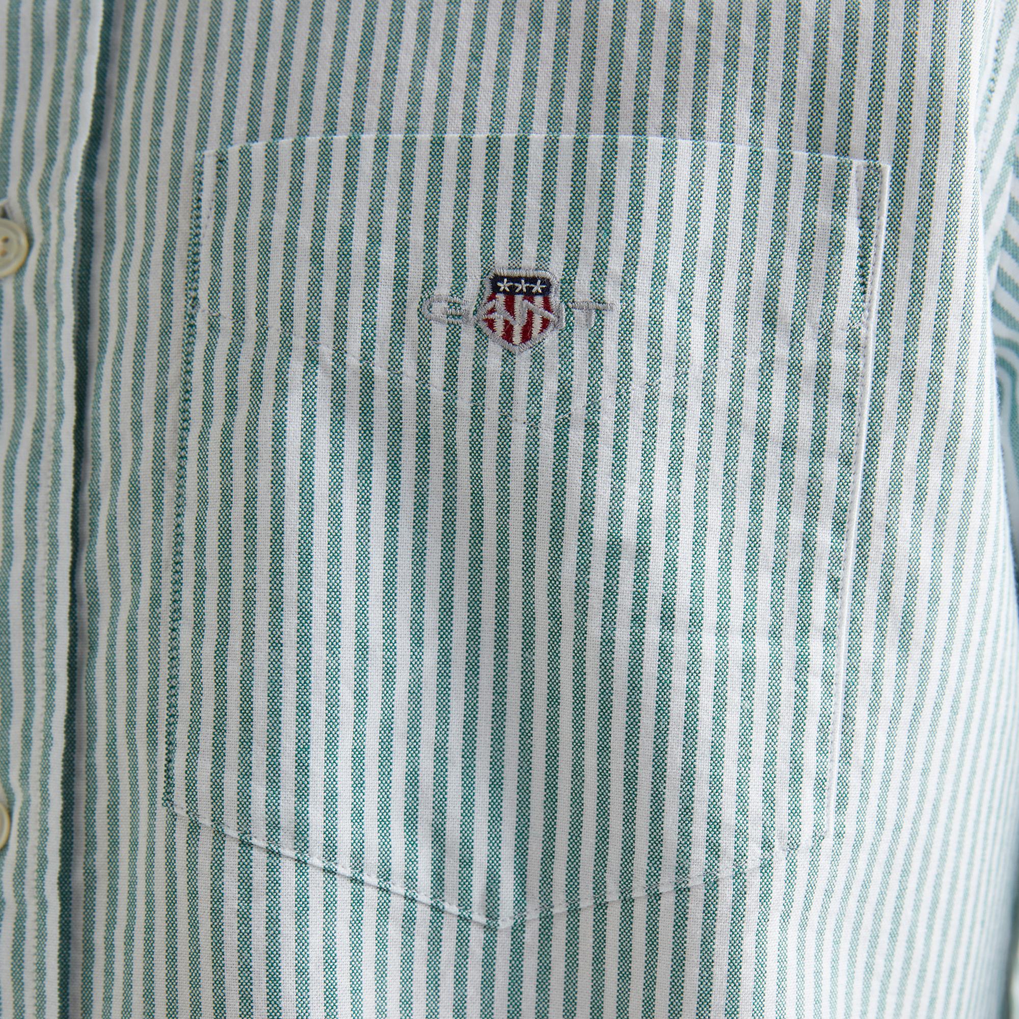 GANT Erkek Yeşil Regular Fit Düğmeli Yaka Çizgili Oxford Gömlek