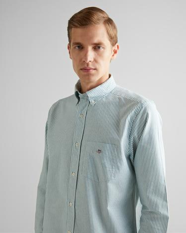  GANT Erkek Yeşil Regular Fit Düğmeli Yaka Çizgili Oxford Gömlek