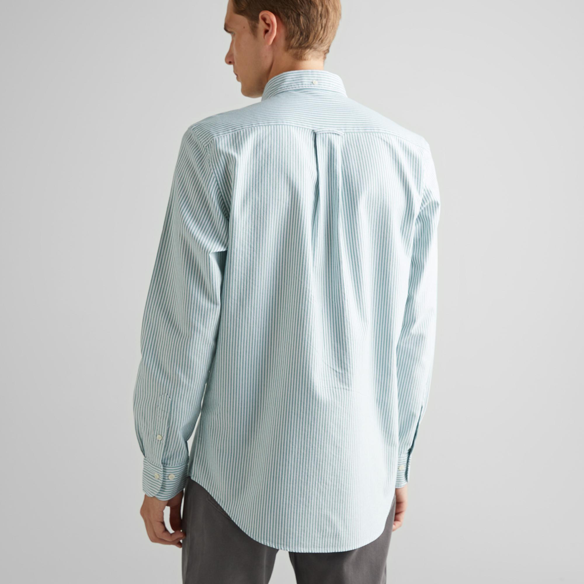 GANT Erkek Yeşil Regular Fit Düğmeli Yaka Çizgili Oxford Gömlek