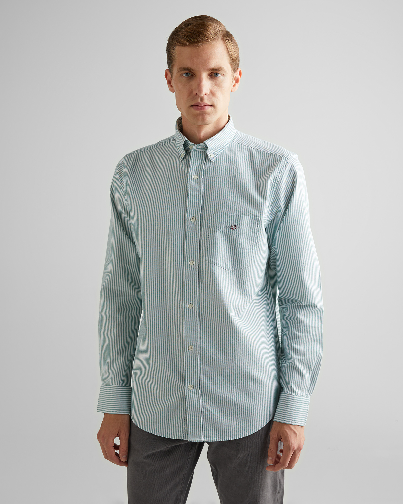  GANT Erkek Yeşil Regular Fit Düğmeli Yaka Çizgili Oxford Gömlek