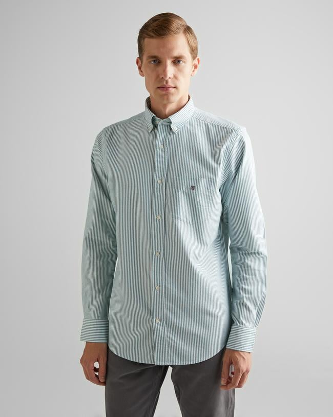  GANT Erkek Yeşil Regular Fit Düğmeli Yaka Çizgili Oxford Gömlek