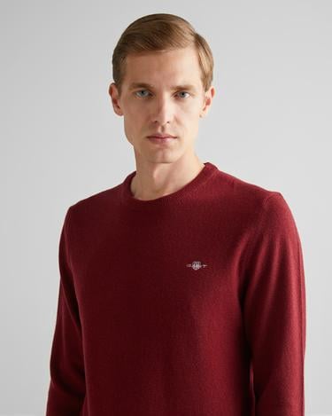  GANT Erkek Bordo Regular Fit Bisiklet Yaka Yün Kazak