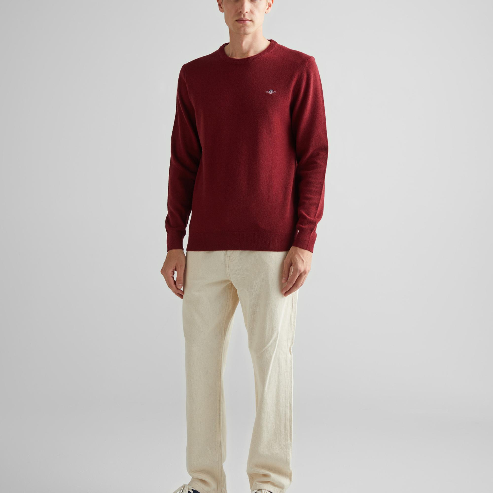 GANT Erkek Bordo Regular Fit Bisiklet Yaka Yün Kazak