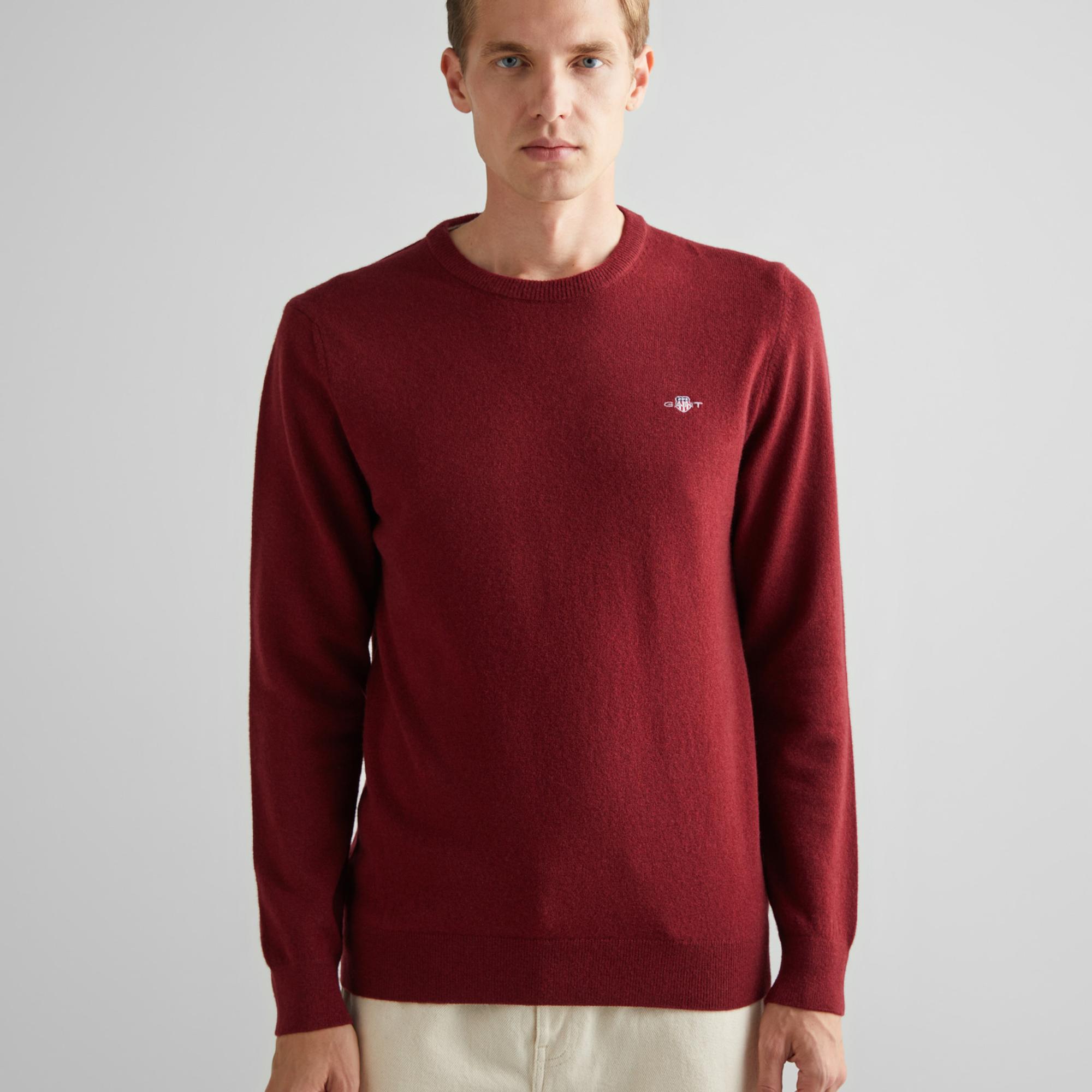 GANT Erkek Bordo Regular Fit Bisiklet Yaka Yün Kazak