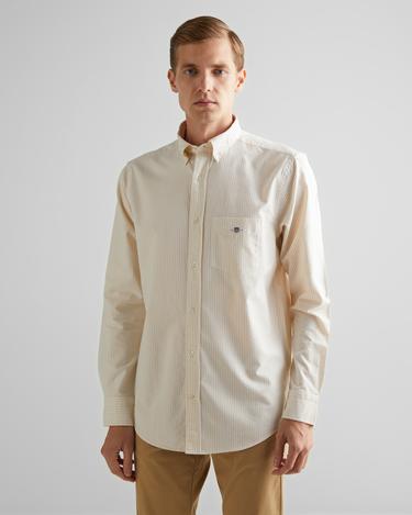  GANT Erkek Krem Regular Fit Düğmeli Yaka Çizgili Oxford Gömlek
