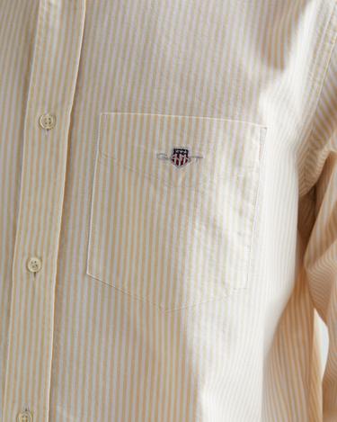  GANT Erkek Krem Regular Fit Düğmeli Yaka Çizgili Oxford Gömlek